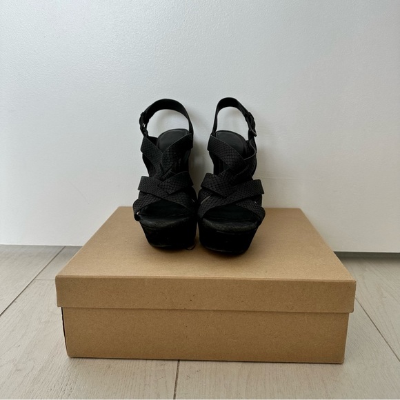 Joie Inez Snake Embossed Cement Heel Platform Black Sandal - Picture 5 of 16